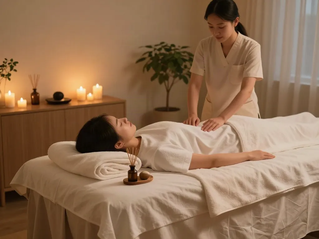 Experience a soothing 의왕출장마사지 in a tranquil home spa with calming ambiance.